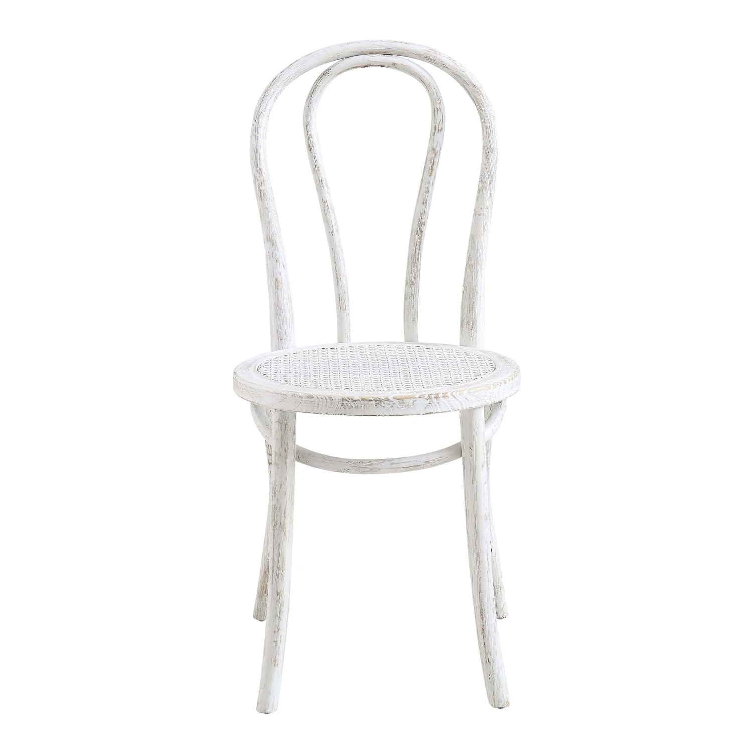 Camille Elm Wood And Rattan Bentwood Dining Chair, Distressed White 3 Camille Elm Wood And Rattan Bentwood Dining Chair, Distressed White - Image 3