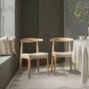 Arley Set Of 2 Beech Wood Dining Chairs, Natural And Light Taupe Striped