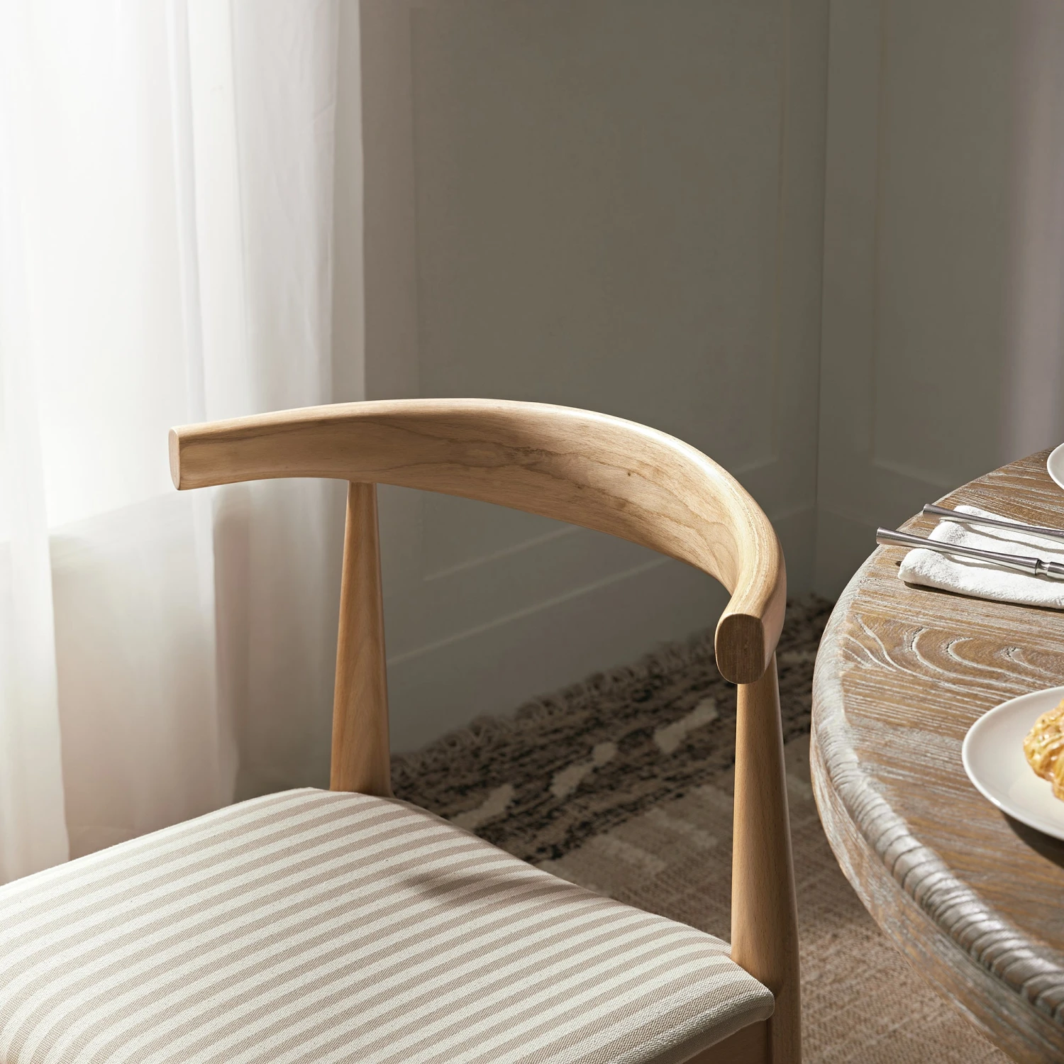 Arley Set Of 2 Beech Wood Dining Chairs, Natural And Light Taupe Striped 6 Arley Set Of 2 Beech Wood Dining Chairs, Natural And Light Taupe Striped - Image 6