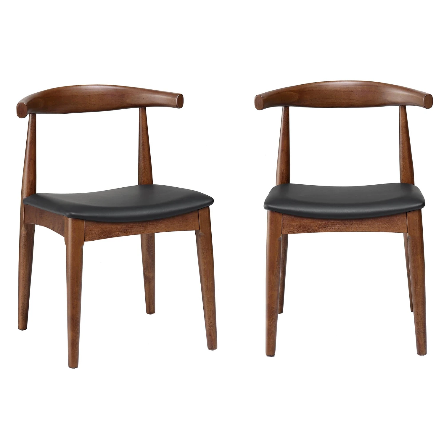 Arley Set of 2 Walnut Beech Wood Dining Chairs with Black PU Leather β Scandi Curved Backrest 4 Arley Set of 2 Walnut Beech Wood Dining Chairs with Black PU Leather β Scandi Curved Backrest - Image 4