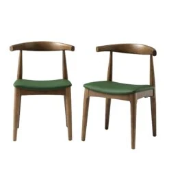 Arley Set Of 2 Beech Wood Dining Chairs, Light Walnut And Olive Green -Daals Store DCH 007 WALNUT OLIVEPU 2P WB2