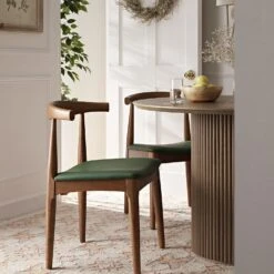 Arley Set Of 2 Beech Wood Dining Chairs, Light Walnut And Olive Green