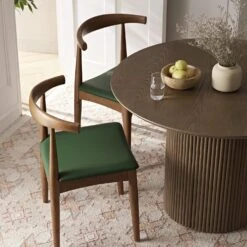 Arley Set Of 2 Beech Wood Dining Chairs, Light Walnut And Olive Green -Daals Store DCH 007 WALNUT OLIVEPU 2P scene2