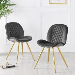 Set Of 2 Cosford Diamond Stitch Dining Chairs (Grey Velvet)