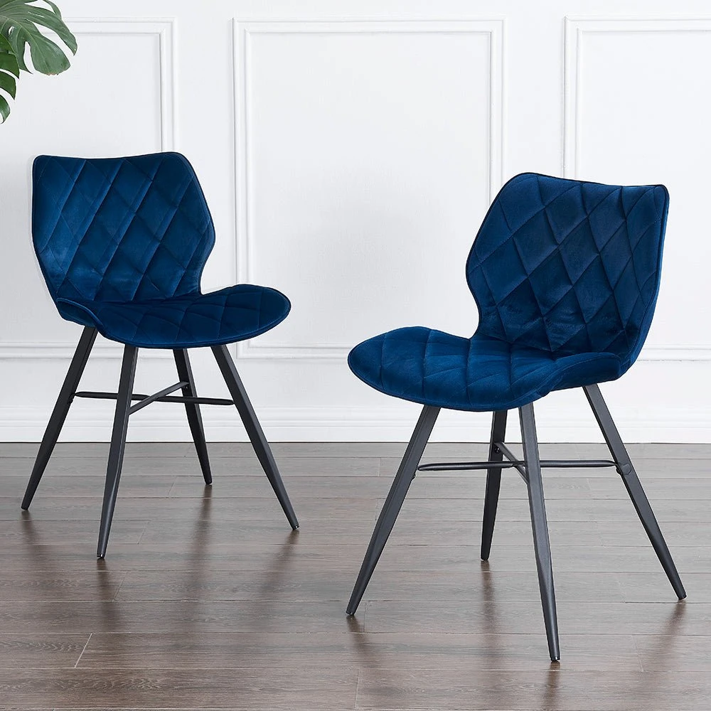 Set Of 2 Ampney Velvet Diamond Stitch Dining Chairs With Metal Legs (Blue Velvet) 2 Set Of 2 Ampney Velvet Diamond Stitch Dining Chairs With Metal Legs (Blue Velvet) - Image 2