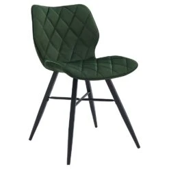 Set Of 2 Ampney Velvet Diamond Stitch Dining Chairs With Metal Legs (Green Velvet) -Daals Store DCH 2097 GREEN VEL 2P WB2