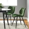 Set Of 2 Ampney Velvet Diamond Stitch Dining Chairs With Metal Legs (Green Velvet)