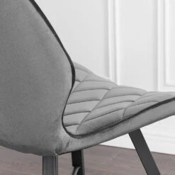 Set Of 2 Ampney Velvet Diamond Stitch Dining Chairs With Metal Legs (Dark Grey Velvet) -Daals Store DCH 2097 GREY VEL 2P scene2