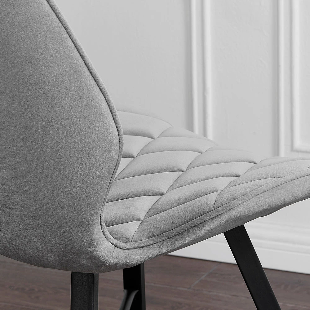 Set Of 2 Ampney Diamond Stitch Light Grey Velvet Dining Chair Set Of 2 With Metal Legs 2 Set Of 2 Ampney Diamond Stitch Light Grey Velvet Dining Chair Set Of 2 With Metal Legs - Image 2