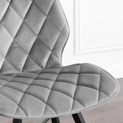 Set Of 2 Ampney Diamond Stitch Light Grey Velvet Dining Chair Set Of 2 With Metal Legs 10 Set Of 2 Ampney Diamond Stitch Light Grey Velvet Dining Chair Set Of 2 With Metal Legs -Daals Store DCH 2097 LIGHTGREY VEL 2P scene2
