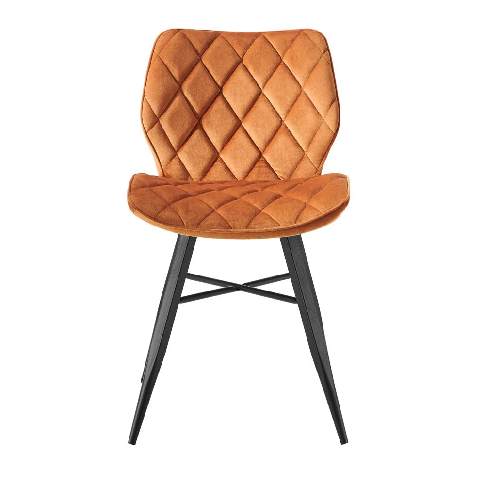 Set Of 2 Ampney Diamond Stitch Orange Velvet Dining Chair Set Of 2 With Metal Legs 5 Set Of 2 Ampney Diamond Stitch Orange Velvet Dining Chair Set Of 2 With Metal Legs - Image 5