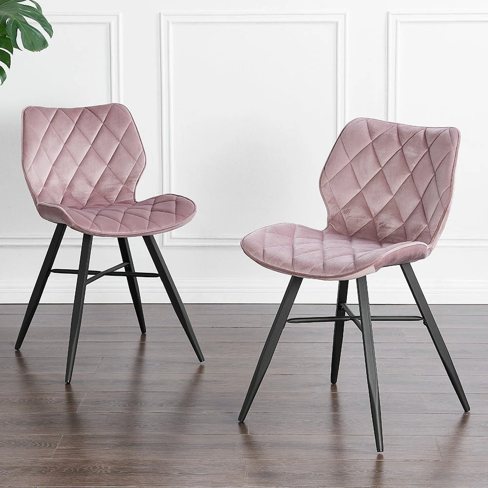 Set Of 2 Ampney Velvet Diamond Stitch Dining Chairs With Metal Legs (Dusty Pink Velvet) 1 Set Of 2 Ampney Velvet Diamond Stitch Dining Chairs With Metal Legs (Dusty Pink Velvet)