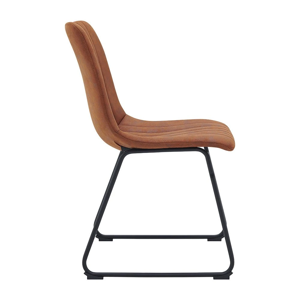 Sutton Set Of 2 Vegan Leather Fluted Dining Chairs With Metal Frame (Cognac Brown) 7 Sutton Set Of 2 Vegan Leather Fluted Dining Chairs With Metal Frame (Cognac Brown) - Image 7