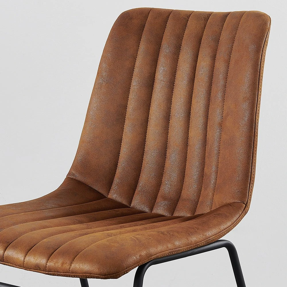 Sutton Set Of 2 Vegan Leather Fluted Dining Chairs With Metal Frame (Cognac Brown) 2 Sutton Set Of 2 Vegan Leather Fluted Dining Chairs With Metal Frame (Cognac Brown) - Image 2