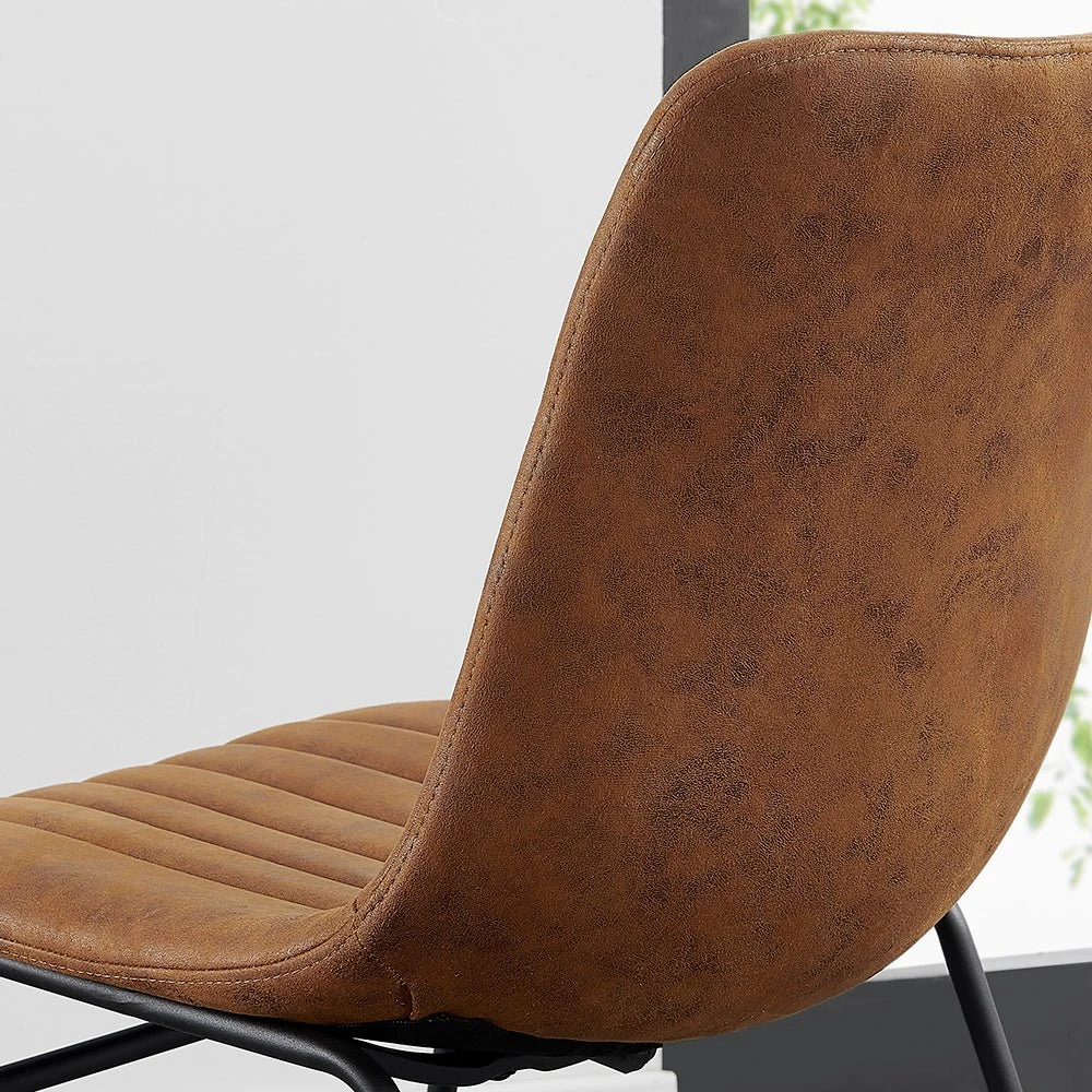 Sutton Set Of 2 Vegan Leather Fluted Dining Chairs With Metal Frame (Cognac Brown) 3 Sutton Set Of 2 Vegan Leather Fluted Dining Chairs With Metal Frame (Cognac Brown) - Image 3