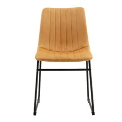 Sutton Set Of 2 Mustard Yellow Velvet Fabric Fluted Dining Chairs With Metal Frame 15 Sutton Set Of 2 Mustard Yellow Velvet Fabric Fluted Dining Chairs With Metal Frame -Daals Store DCH 2098 MUSTARD VEL 2P WB3