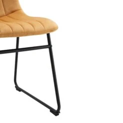 Sutton Set Of 2 Mustard Yellow Velvet Fabric Fluted Dining Chairs With Metal Frame 20 Sutton Set Of 2 Mustard Yellow Velvet Fabric Fluted Dining Chairs With Metal Frame -Daals Store DCH 2098 MUSTARD VEL 2P detail2