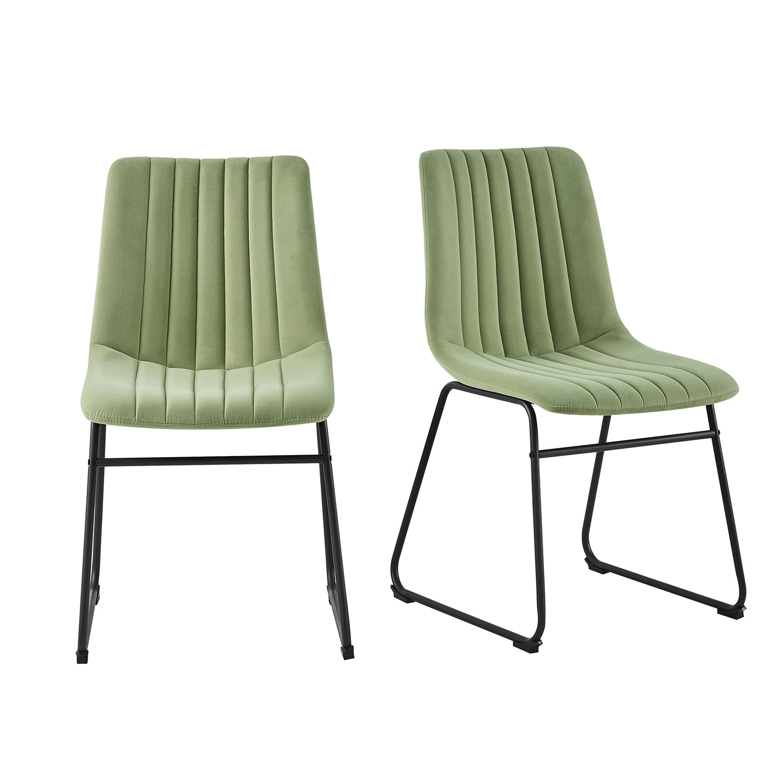 Sutton Set of 2 Sage Green Velvet Fluted Dining Chairs - Modern Vertical Stitching with Metal Frame 2 Sutton Set of 2 Sage Green Velvet Fluted Dining Chairs - Modern Vertical Stitching with Metal Frame - Image 2