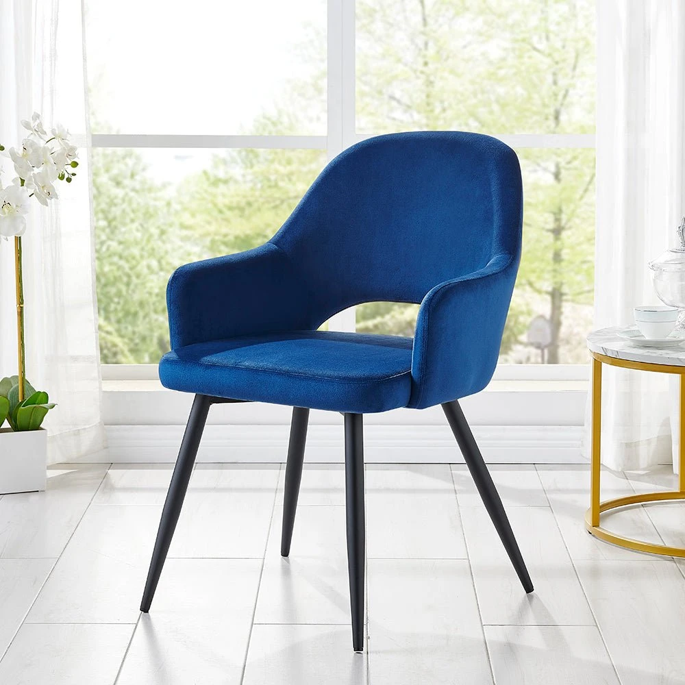 Belvoir Velvet Dining Chair With Metal Legs (Blue Velvet) 1 Belvoir Velvet Dining Chair With Metal Legs (Blue Velvet)