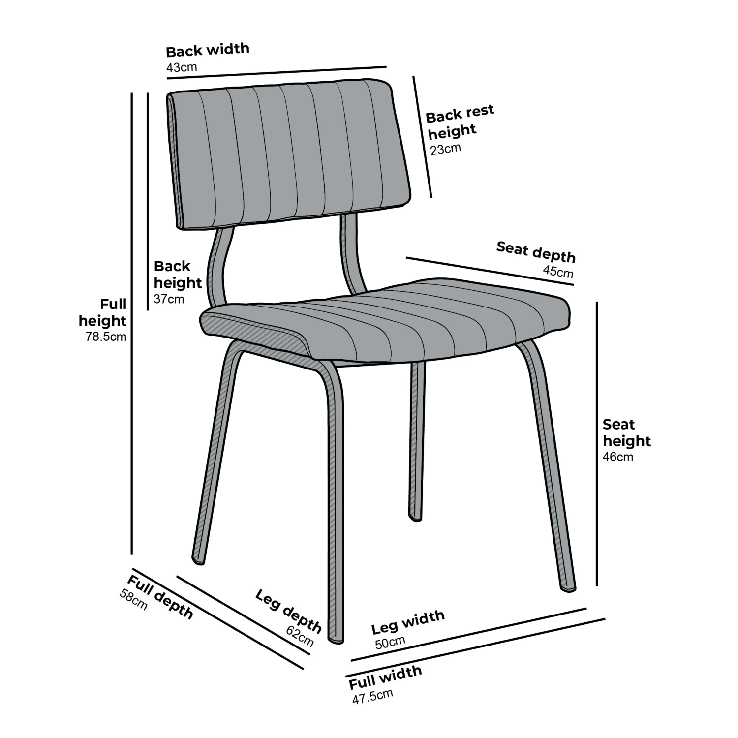 Charlecote Set Of 2 Fluted Dining Chairs (Dark Grey PU) 6 Charlecote Set Of 2 Fluted Dining Chairs (Dark Grey PU) - Image 6