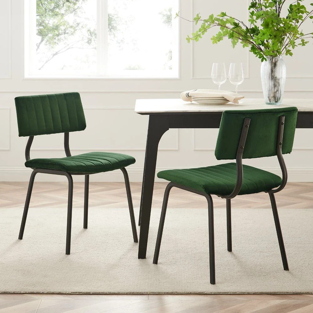 Charlecote Set Of 2 Fluted Dining Chairs (Dark Green Velvet) 1 Charlecote Set Of 2 Fluted Dining Chairs (Dark Green Velvet)