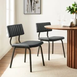 Charlecote Set Of 2 Fluted Dining Chairs (Dark Grey PU)