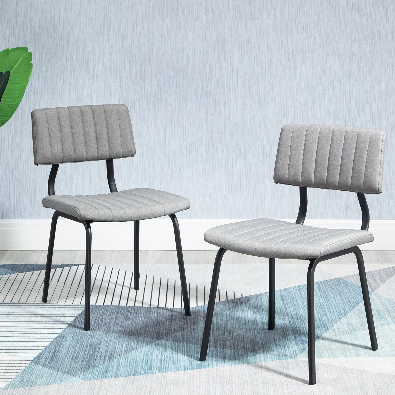 Charlecote Light Grey Linen Set of 2 Fluted Dining Chairs - Modern Industrial Metal Frame 2 Charlecote Light Grey Linen Set of 2 Fluted Dining Chairs - Modern Industrial Metal Frame - Image 2