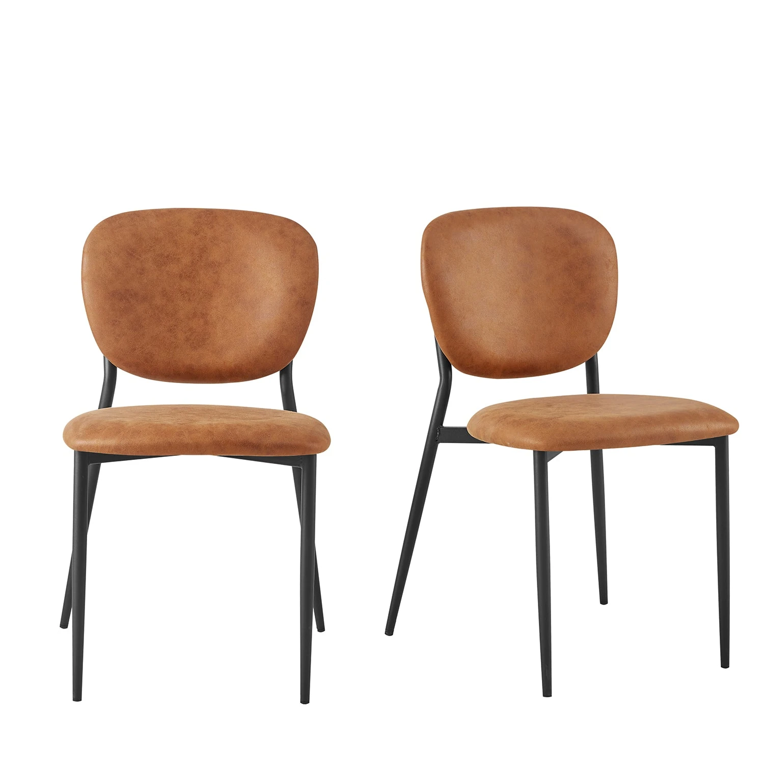 Kelmarsh Set of 2 Cognac Vegan Leather Dining Chairs - Mid-Century Modern Upholstered Metal Leg Seats 2 Kelmarsh Set of 2 Cognac Vegan Leather Dining Chairs - Mid-Century Modern Upholstered Metal Leg Seats - Image 2