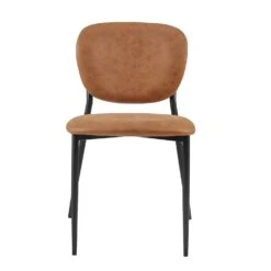 Kelmarsh Set of 2 Cognac Vegan Leather Dining Chairs - Mid-Century Modern Upholstered Metal Leg Seats 12 Kelmarsh Set of 2 Cognac Vegan Leather Dining Chairs - Mid-Century Modern Upholstered Metal Leg Seats -Daals Store DCH 2128 COGNAC KJB 2P WB2