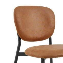 Kelmarsh Set of 2 Cognac Vegan Leather Dining Chairs - Mid-Century Modern Upholstered Metal Leg Seats 17 Kelmarsh Set of 2 Cognac Vegan Leather Dining Chairs - Mid-Century Modern Upholstered Metal Leg Seats -Daals Store DCH 2128 COGNAC KJB 2P detail1