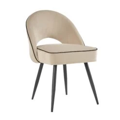Oakley Set Of 2 Champagne Velvet Upholstered Dining Chairs With Contrast Piping 14 Oakley Set Of 2 Champagne Velvet Upholstered Dining Chairs With Contrast Piping -Daals Store DCH 2138 CHAMP VEL 2P WB3