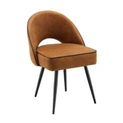 Oakley Set of 2 Cognac Vegan Leather Dining Chairs - Curved Back with Black Piping -Daals Store DCH 2138 COGNAC KJB 2P WB4