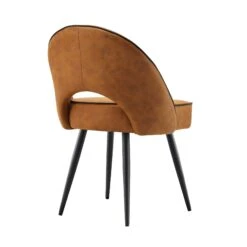 Oakley Set of 2 Cognac Vegan Leather Dining Chairs - Curved Back with Black Piping -Daals Store DCH 2138 COGNAC KJB 2P WB6