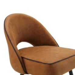 Oakley Set of 2 Cognac Vegan Leather Dining Chairs - Curved Back with Black Piping -Daals Store DCH 2138 COGNAC KJB 2P detail1