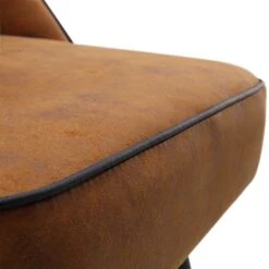 Oakley Set of 2 Cognac Vegan Leather Dining Chairs - Curved Back with Black Piping -Daals Store DCH 2138 COGNAC KJB 2P detail4