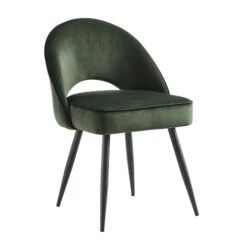Oakley Set of 2 Dark Green Velvet Dining Chairs with Black Contrast Piping – Curved Back Upholstered Seat -Daals Store DCH 2138 DARKGREEN VEL 2P WB3