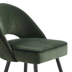 Oakley Set of 2 Dark Green Velvet Dining Chairs with Black Contrast Piping – Curved Back Upholstered Seat -Daals Store DCH 2138 DARKGREEN VEL 2P detail1