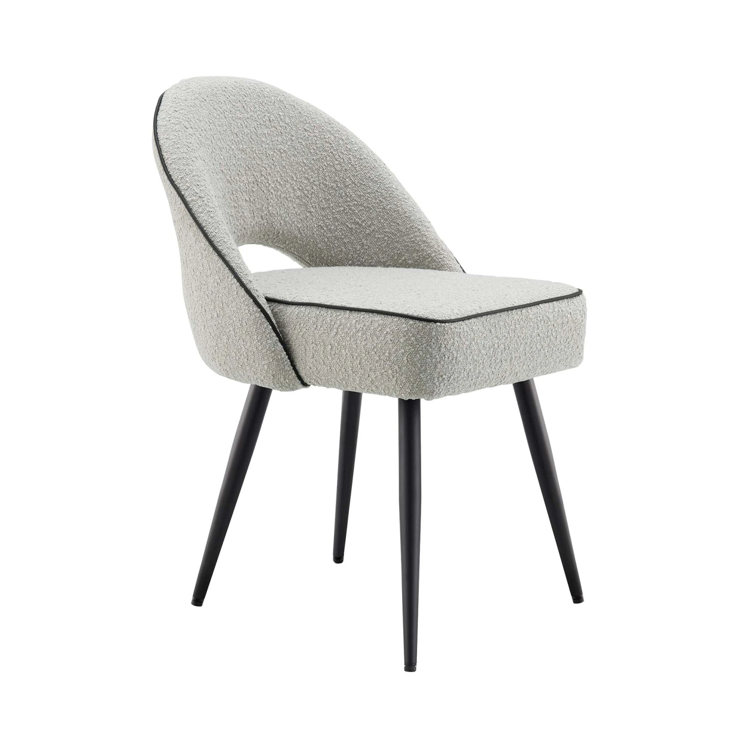 Oakley Set Of 2 Grey Boucle Upholstered Dining Chairs With Piping 6 Oakley Set Of 2 Grey Boucle Upholstered Dining Chairs With Piping - Image 6