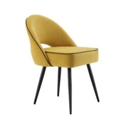 Oakley Set Of 2 Mustard Yellow Velvet Upholstered Dining Chairs With Piping -Daals Store DCH 2138 MUSTARD VEL 2P WB4