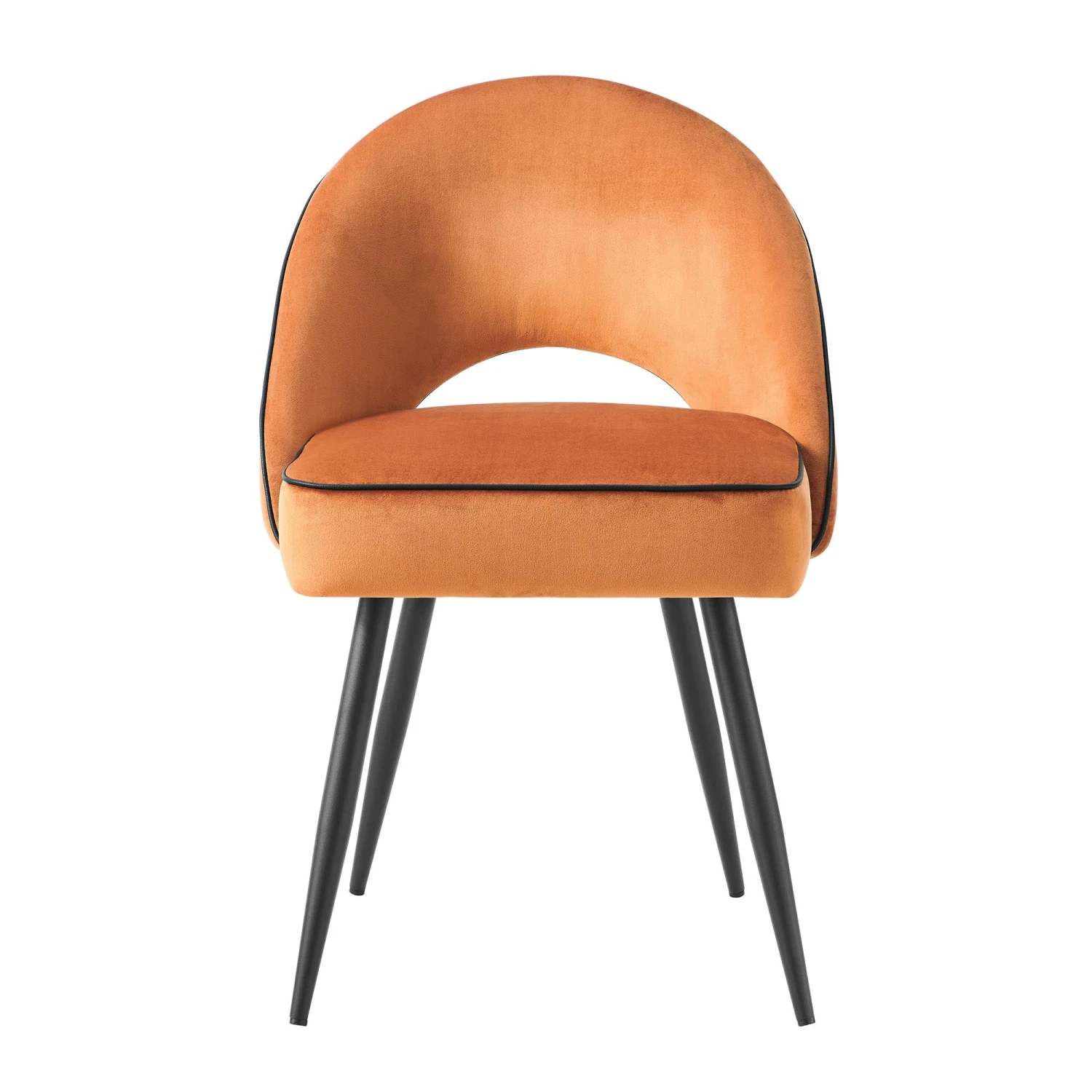 Oakley Set Of 2 Orange Velvet Upholstered Dining Chairs With Contrast Piping 3 Oakley Set Of 2 Orange Velvet Upholstered Dining Chairs With Contrast Piping - Image 3