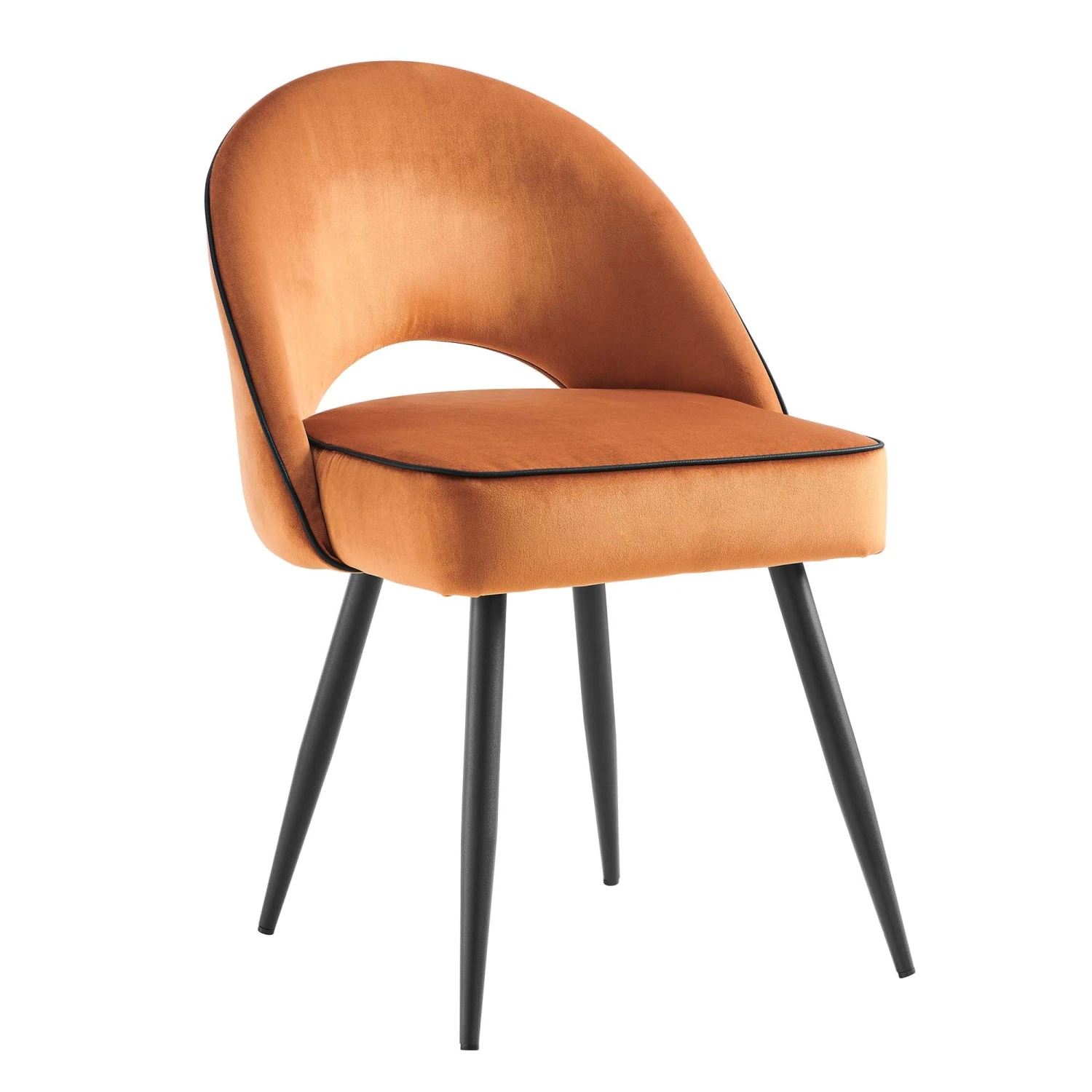 Oakley Set Of 2 Orange Velvet Upholstered Dining Chairs With Contrast Piping 5 Oakley Set Of 2 Orange Velvet Upholstered Dining Chairs With Contrast Piping - Image 5