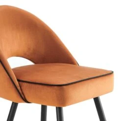 Oakley Set Of 2 Orange Velvet Upholstered Dining Chairs With Contrast Piping 16 Oakley Set Of 2 Orange Velvet Upholstered Dining Chairs With Contrast Piping -Daals Store DCH 2138 ORANGE VEL 2P detail1