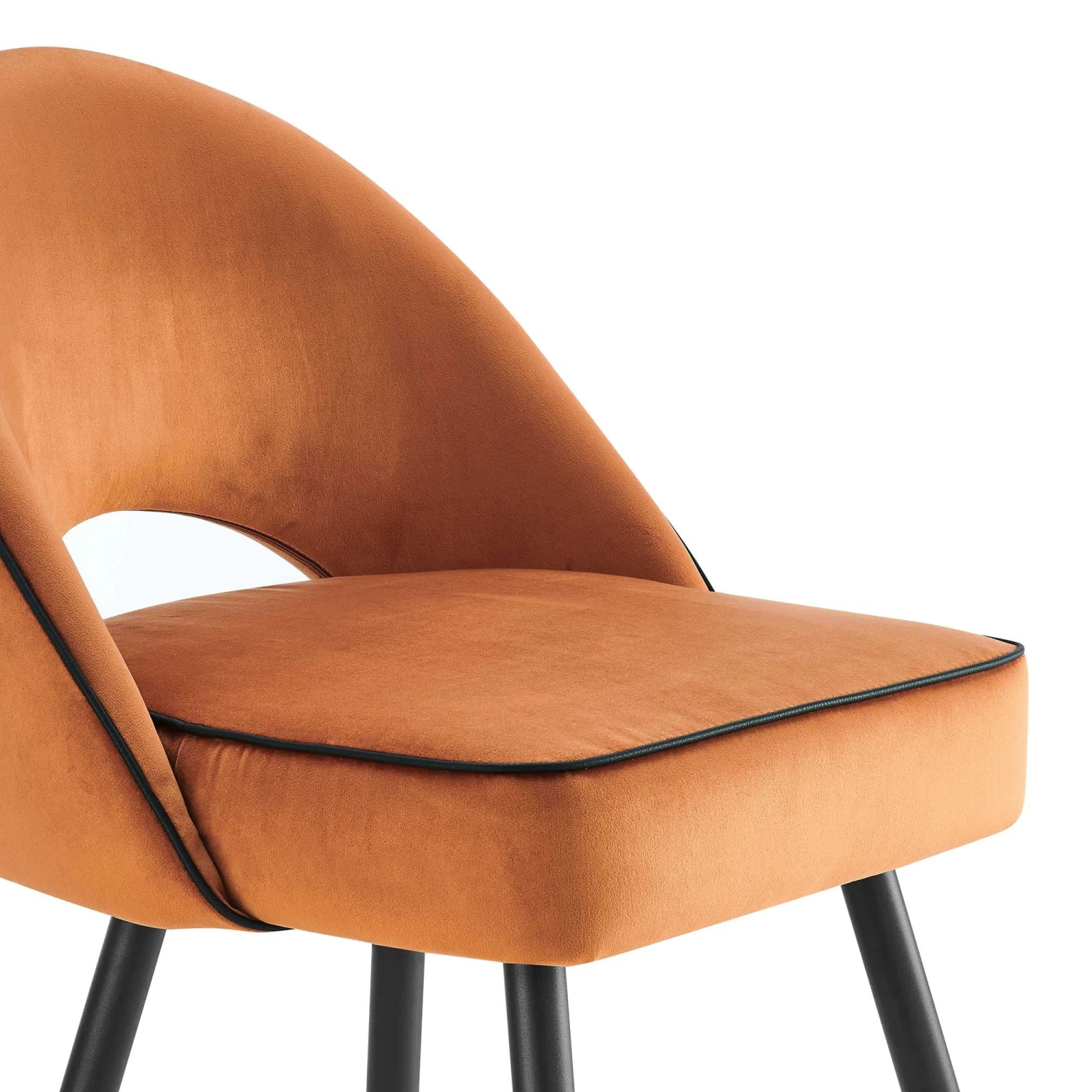 Oakley Set Of 2 Orange Velvet Upholstered Dining Chairs With Contrast Piping 8 Oakley Set Of 2 Orange Velvet Upholstered Dining Chairs With Contrast Piping - Image 8