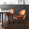 Oakley Set of 2 Orange Velvet Dining Chairs with Black Contrast Piping - Modern Curved Back Padded Side Chairs -Daals Store DCH 2138 ORANGE VEL 2P main
