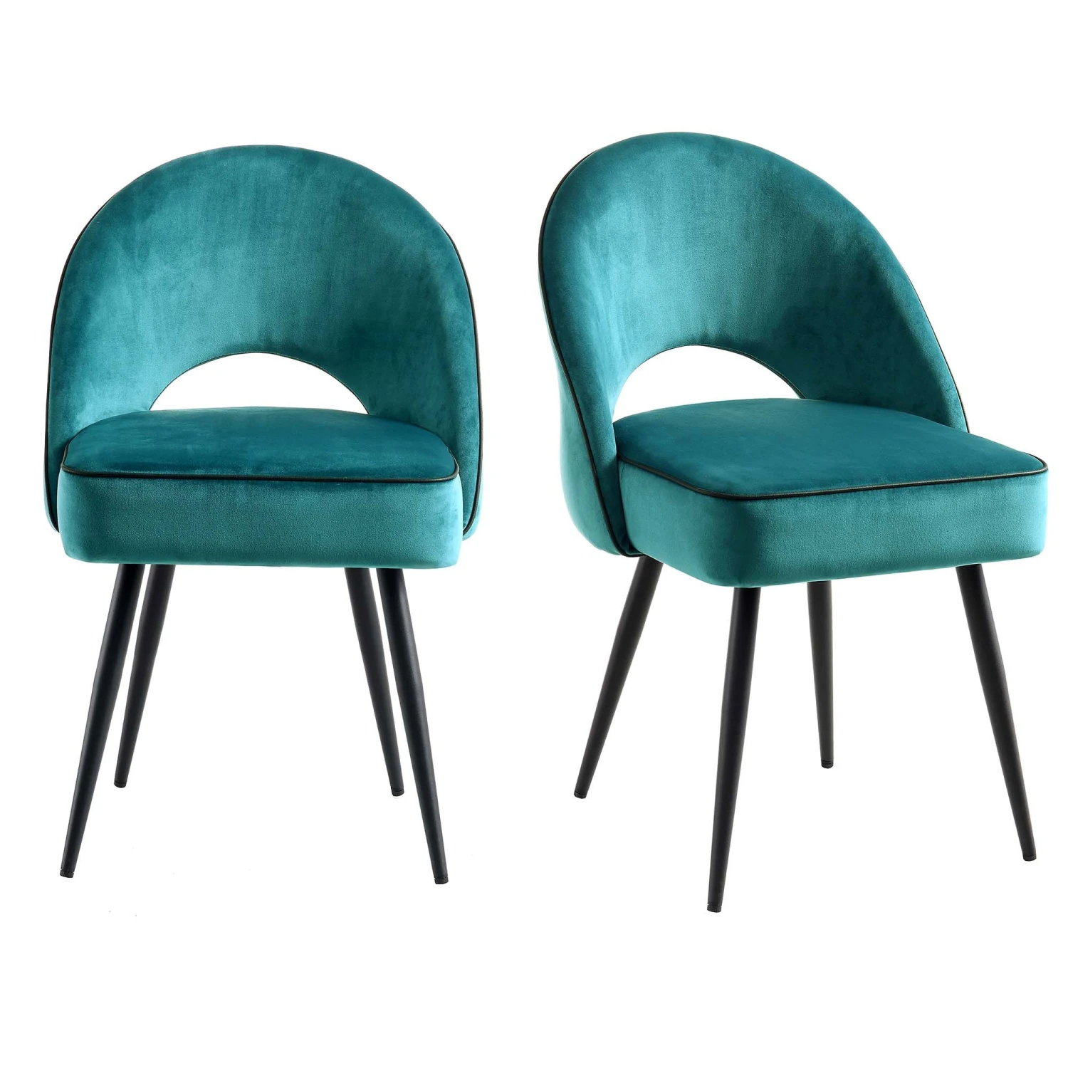Oakley Set Of 2 Teal Velvet Upholstered Dining Chairs With Contrast Piping 3 Oakley Set Of 2 Teal Velvet Upholstered Dining Chairs With Contrast Piping - Image 3