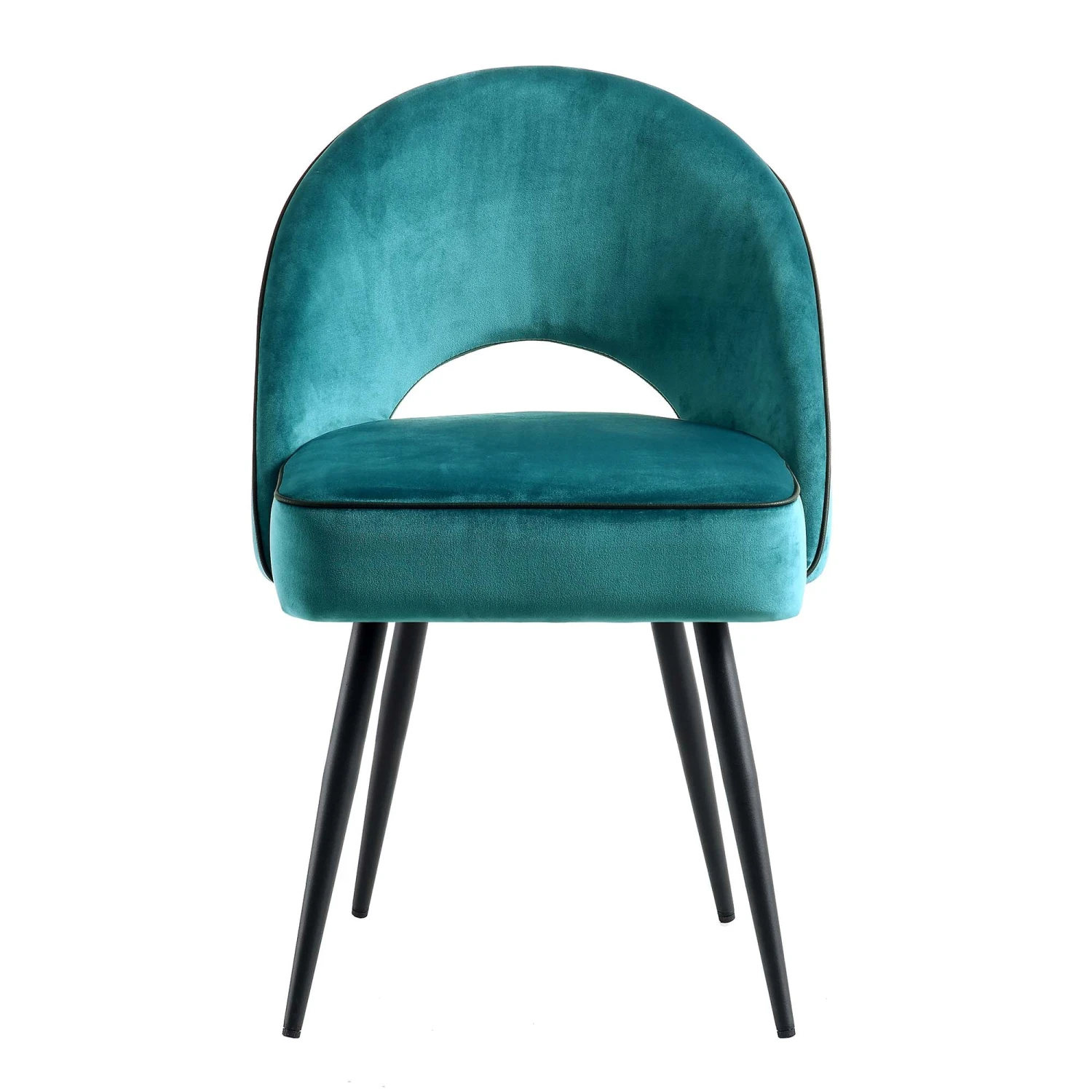Oakley Set Of 2 Teal Velvet Upholstered Dining Chairs With Contrast Piping 4 Oakley Set Of 2 Teal Velvet Upholstered Dining Chairs With Contrast Piping - Image 4