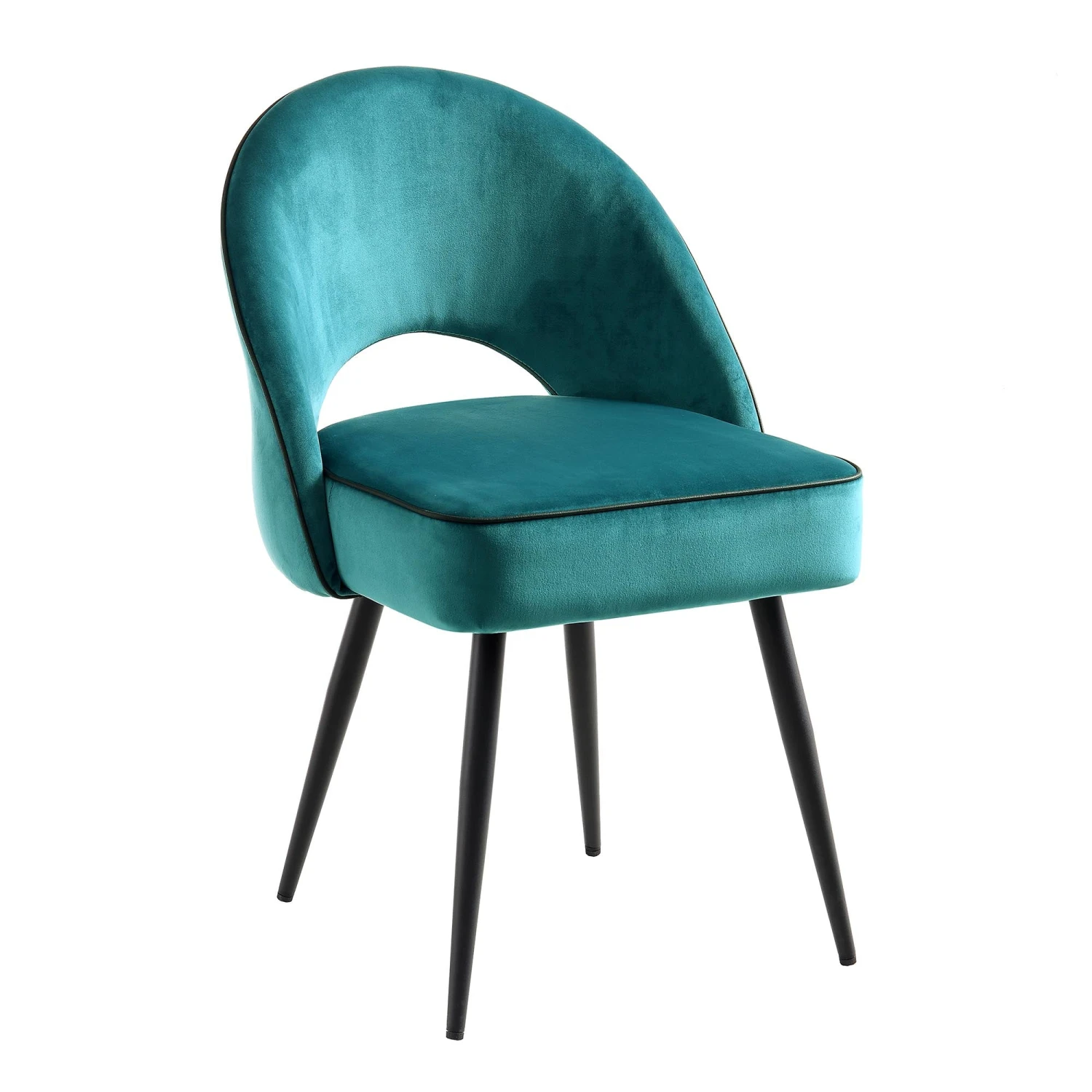 Oakley Set Of 2 Teal Velvet Upholstered Dining Chairs With Contrast Piping 6 Oakley Set Of 2 Teal Velvet Upholstered Dining Chairs With Contrast Piping - Image 6
