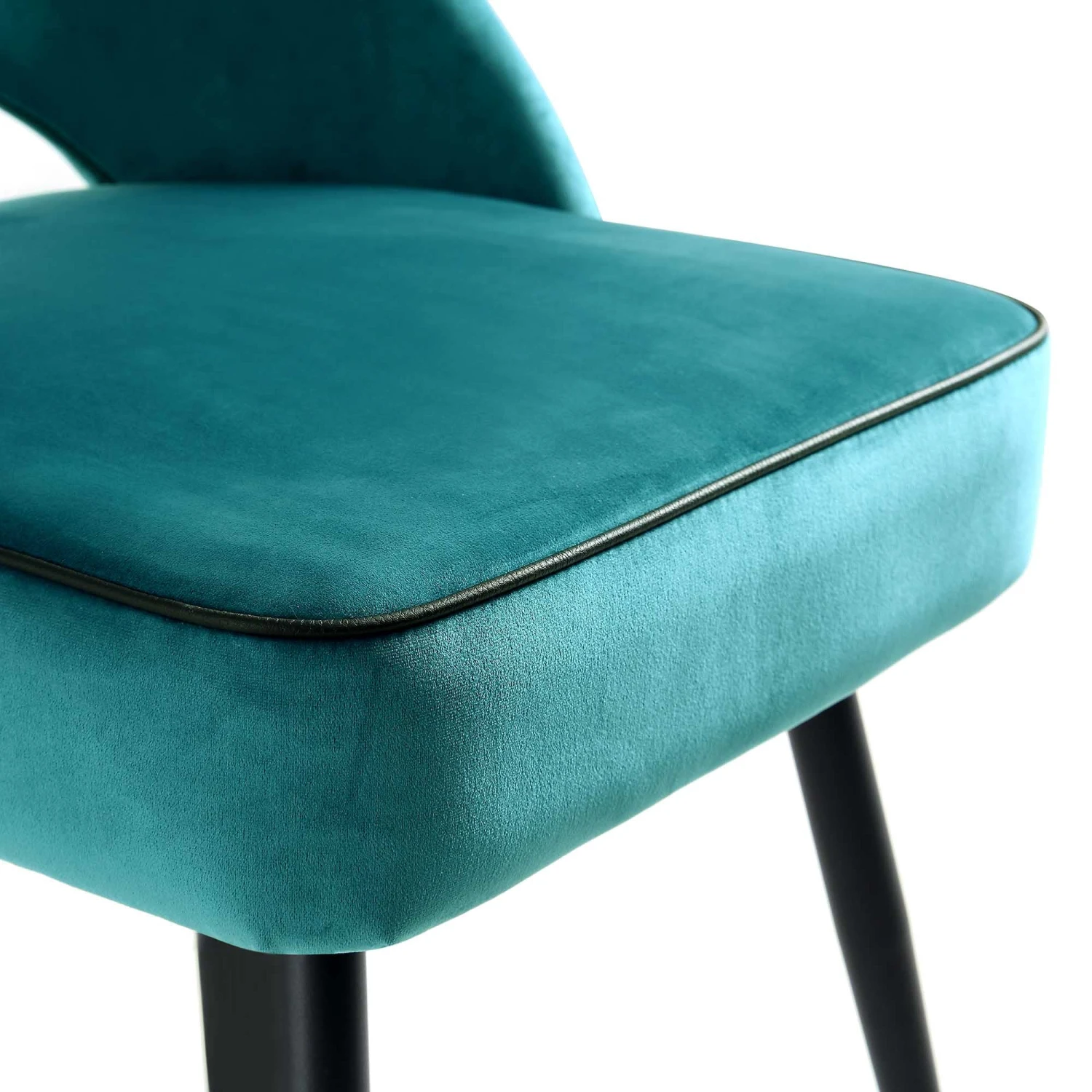 Oakley Set Of 2 Teal Velvet Upholstered Dining Chairs With Contrast Piping 11 Oakley Set Of 2 Teal Velvet Upholstered Dining Chairs With Contrast Piping - Image 11