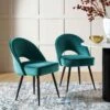 Oakley Set Of 2 Teal Velvet Upholstered Dining Chairs With Contrast Piping