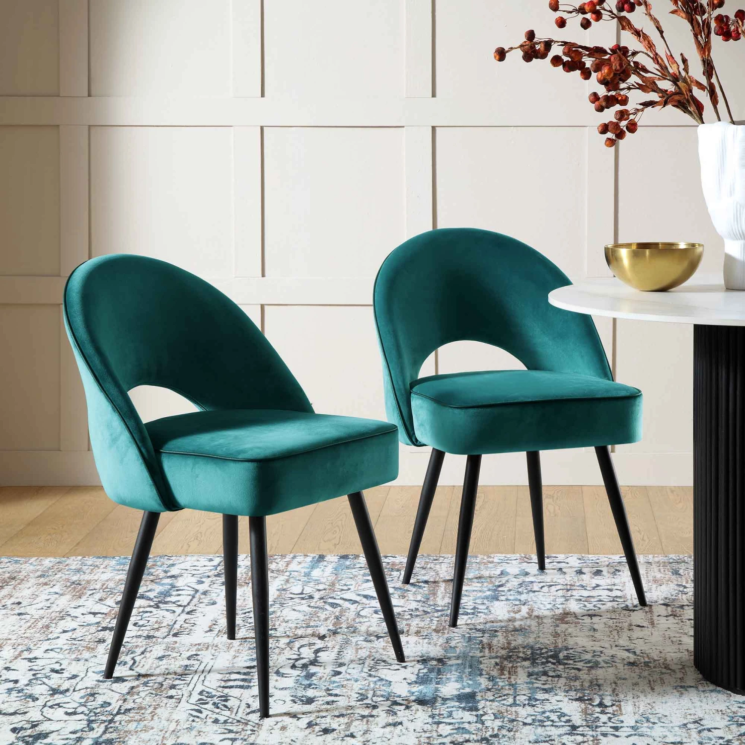 Oakley Set Of 2 Teal Velvet Upholstered Dining Chairs With Contrast Piping 1 Oakley Set Of 2 Teal Velvet Upholstered Dining Chairs With Contrast Piping